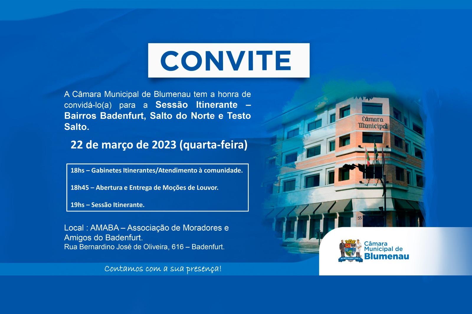 Câmara de Vereadores realiza Sessão Itinerante nesta quarta-feira no Badenfurt