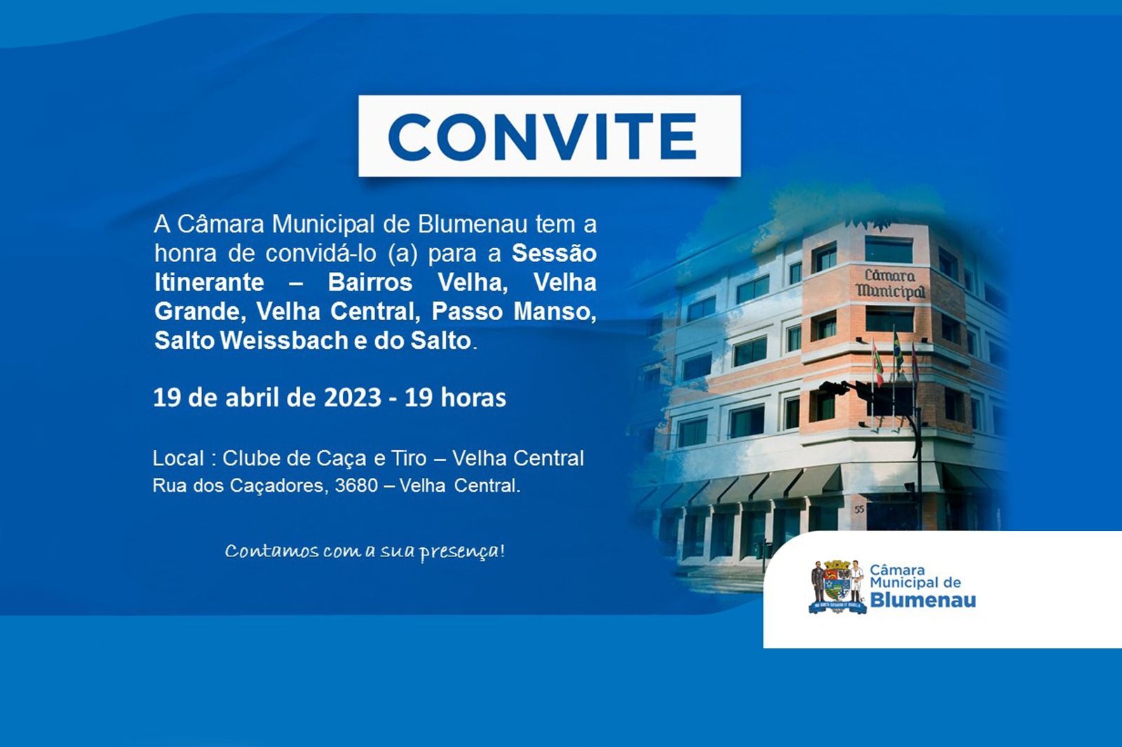 Segunda Sessão Itinerante da Câmara de Blumenau será nesta quarta-feira no bairro Velha