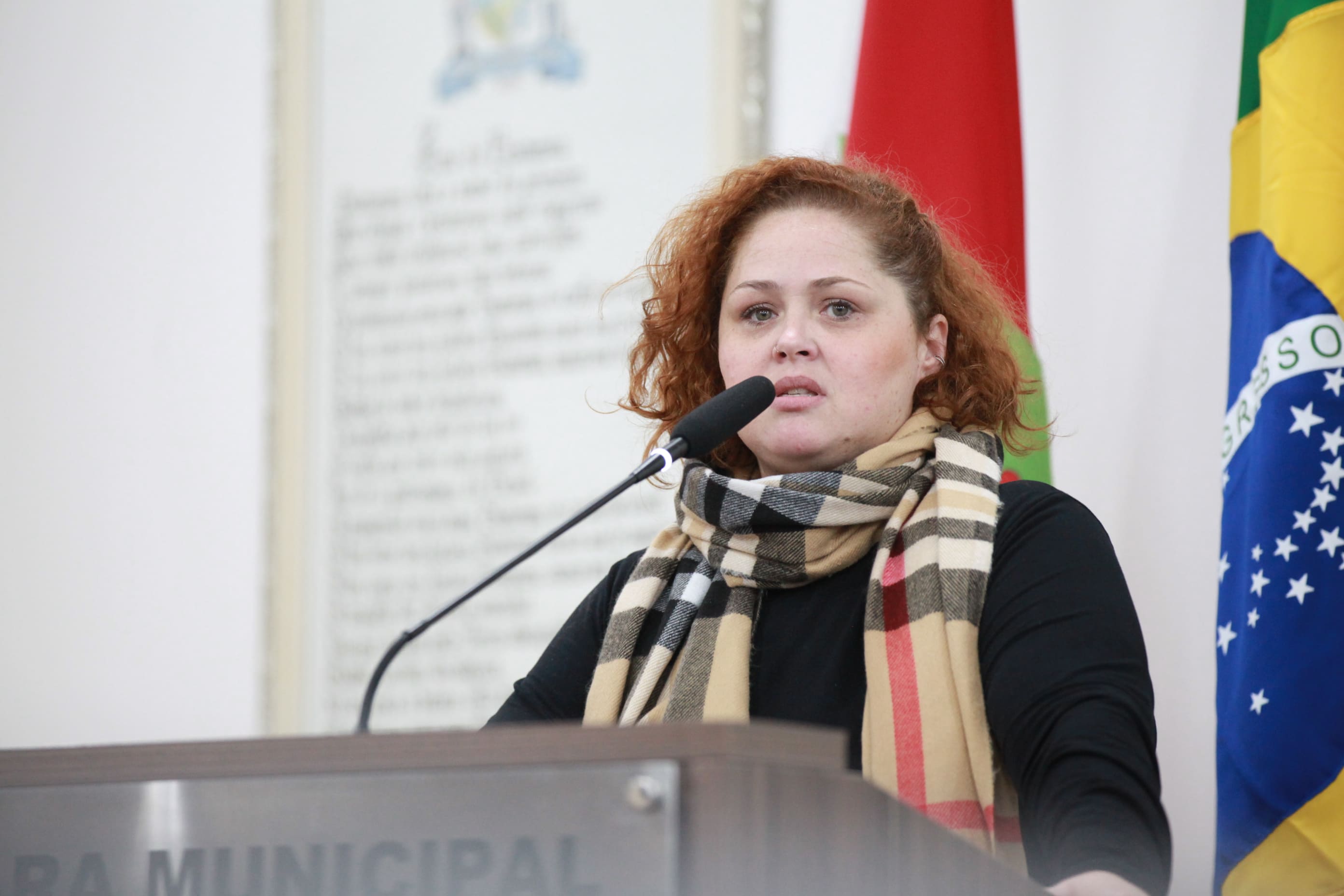 Jennifer Pabst ocupa tribuna em nome dos pais das vítimas do atentado à creche e pede por urgência e seriedade na luta pela mudança das leis penais