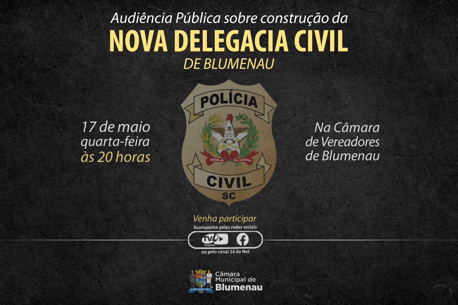 Audiência Pública sobre construção do novo complexo da Delegacia Civil de Blumenau tem presença confirmada do Delegado-Geral Ulisses Gabriel