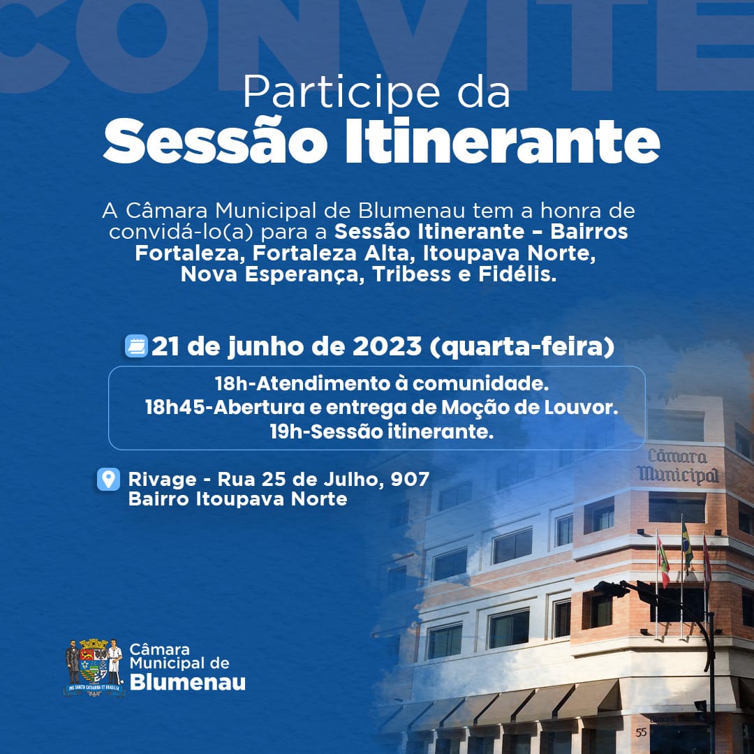 Câmara de Blumenau vai realizar Sessão Itinerante nesta quarta-feira (21) no bairro Itoupava Norte