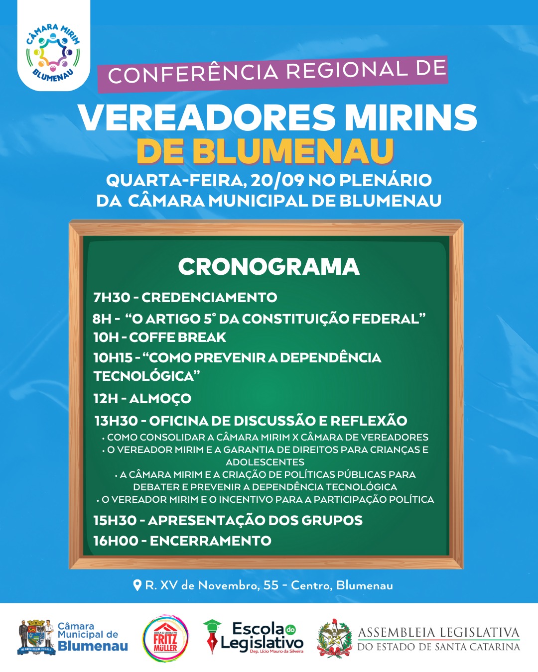 Câmara de Blumenau vai receber 9ª Conferência Regional de Vereadores Mirins nesta quarta-feira (20)