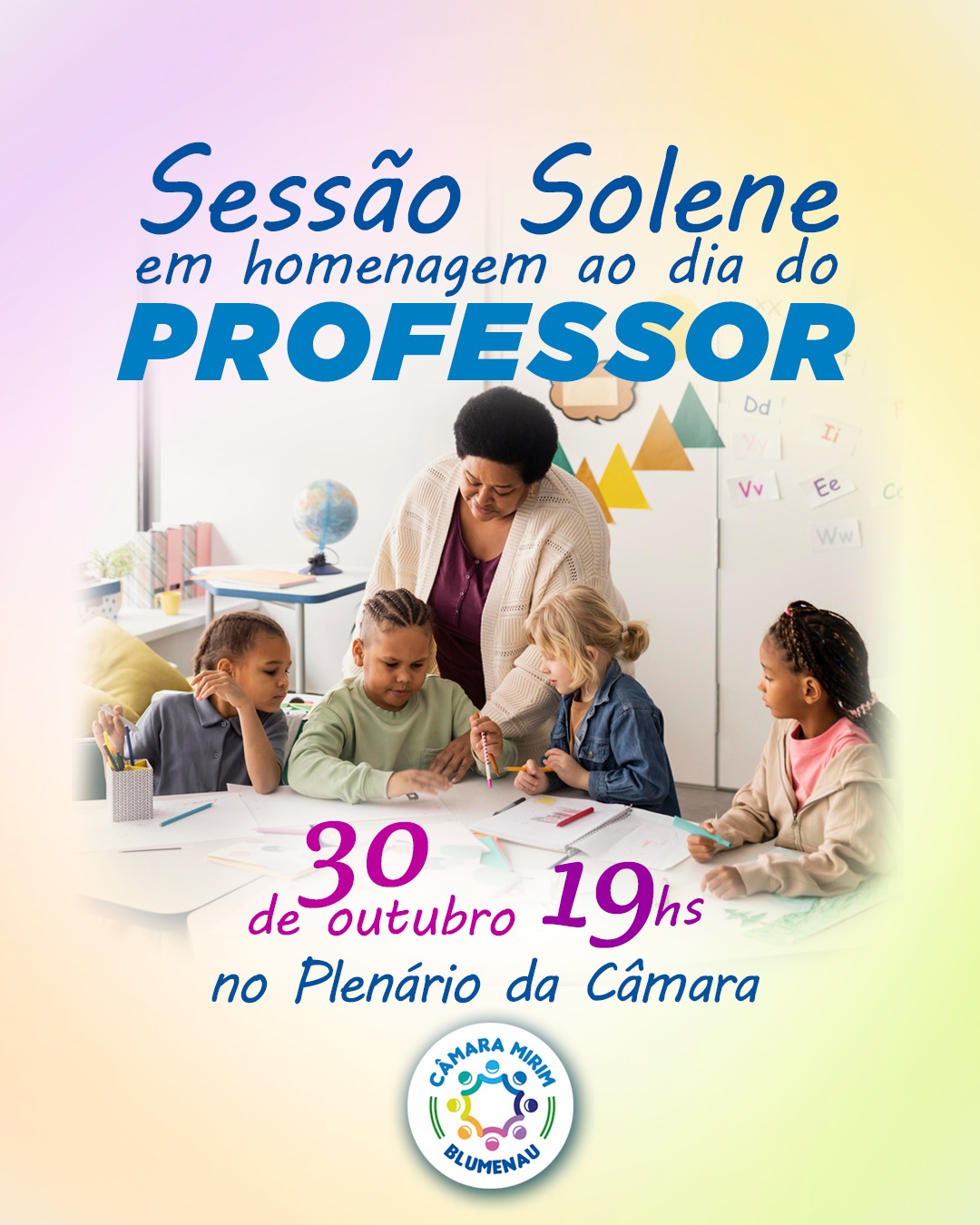 Câmara Mirim vai promover sessão solene em homenagem aos professores nesta segunda-feira (30)
